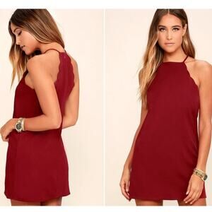 Lulus Endlessly Endearing Wine Red Dress Womens L Halter Mini Back Zip NWT $49